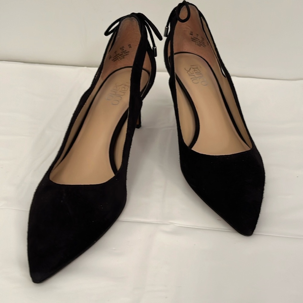 Franco Sarto Black DOE Cut/Out Suede Pumps.